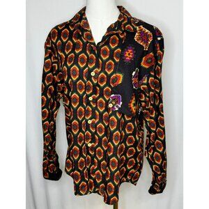 Vintage Rafter JX Womens Large Black Southwestern Print Western Shirt  L Aztec